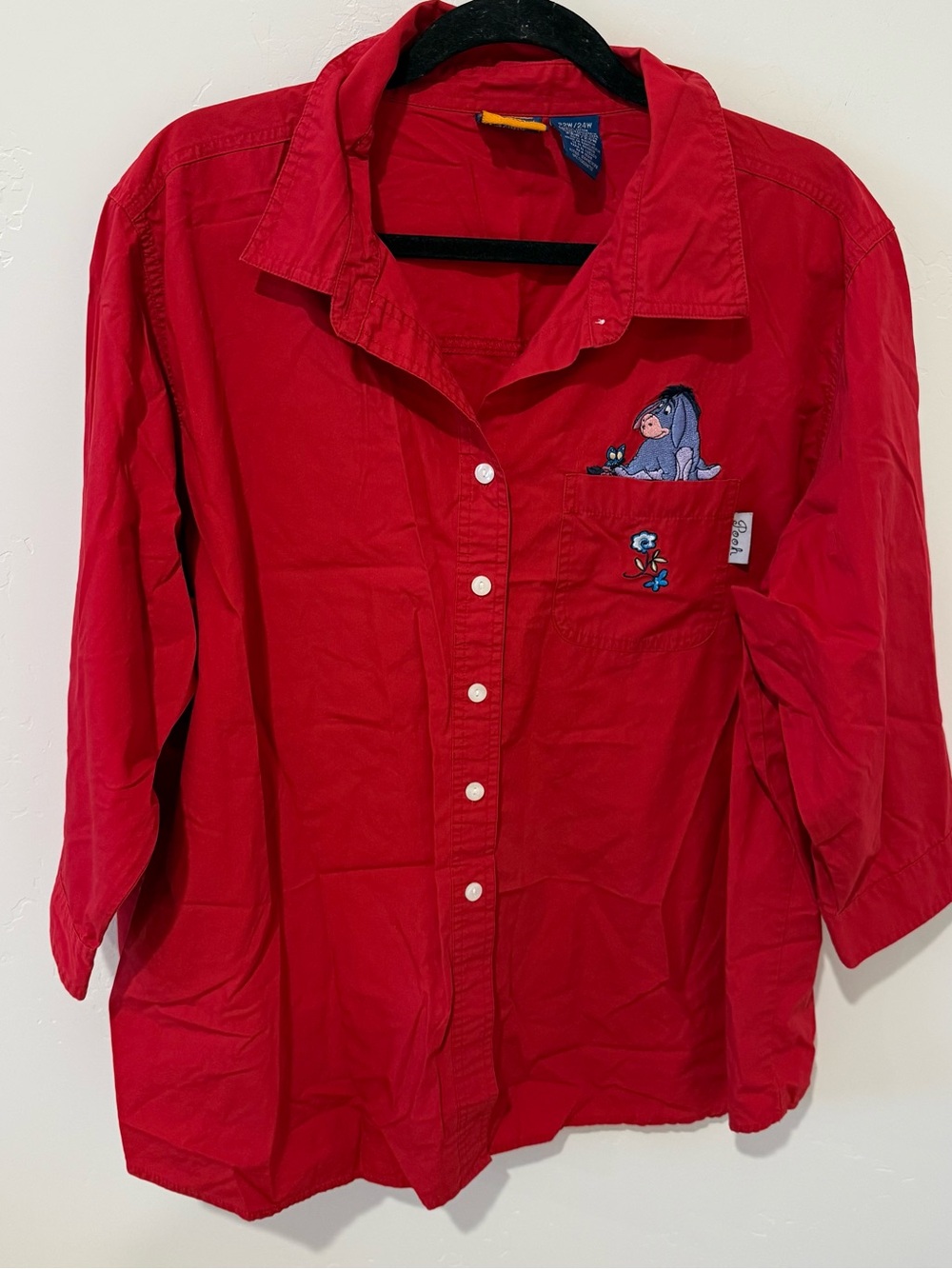 Disney Vintage Red Button-Up Shirt with Eeyore Embroidery Womens Plus Size 22W